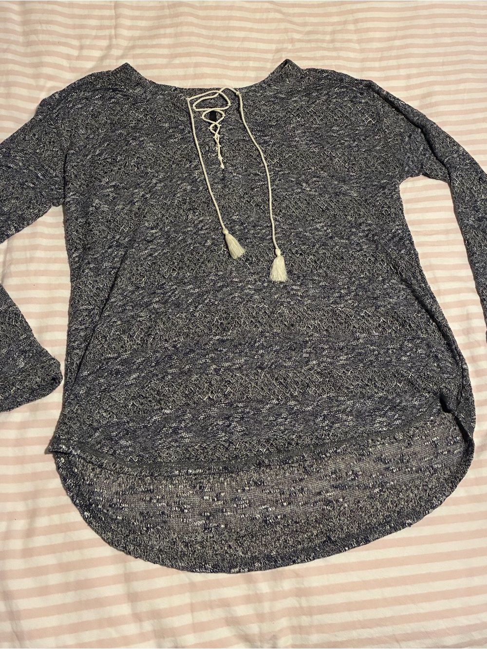 Women’s Lace-Up Knit Top - Gray Heather